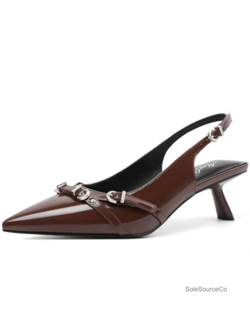Kitten Heels Pointed Toe Slingback Patent Leather Pumps with Buckle